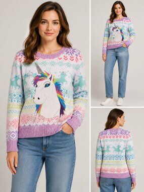 Pastel Rainbow Unicorn Fair Isle Sweater